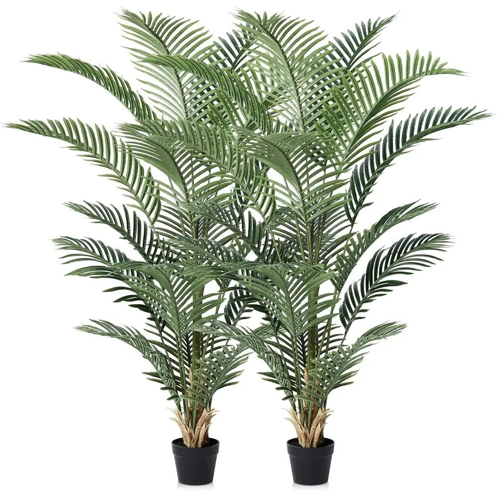 5FT Tall Fake Palm Trees with UV Resistant Leaves, Potted Faux Areca Palm Plant for Indoor Outdoor, Large Floor Plants for Home