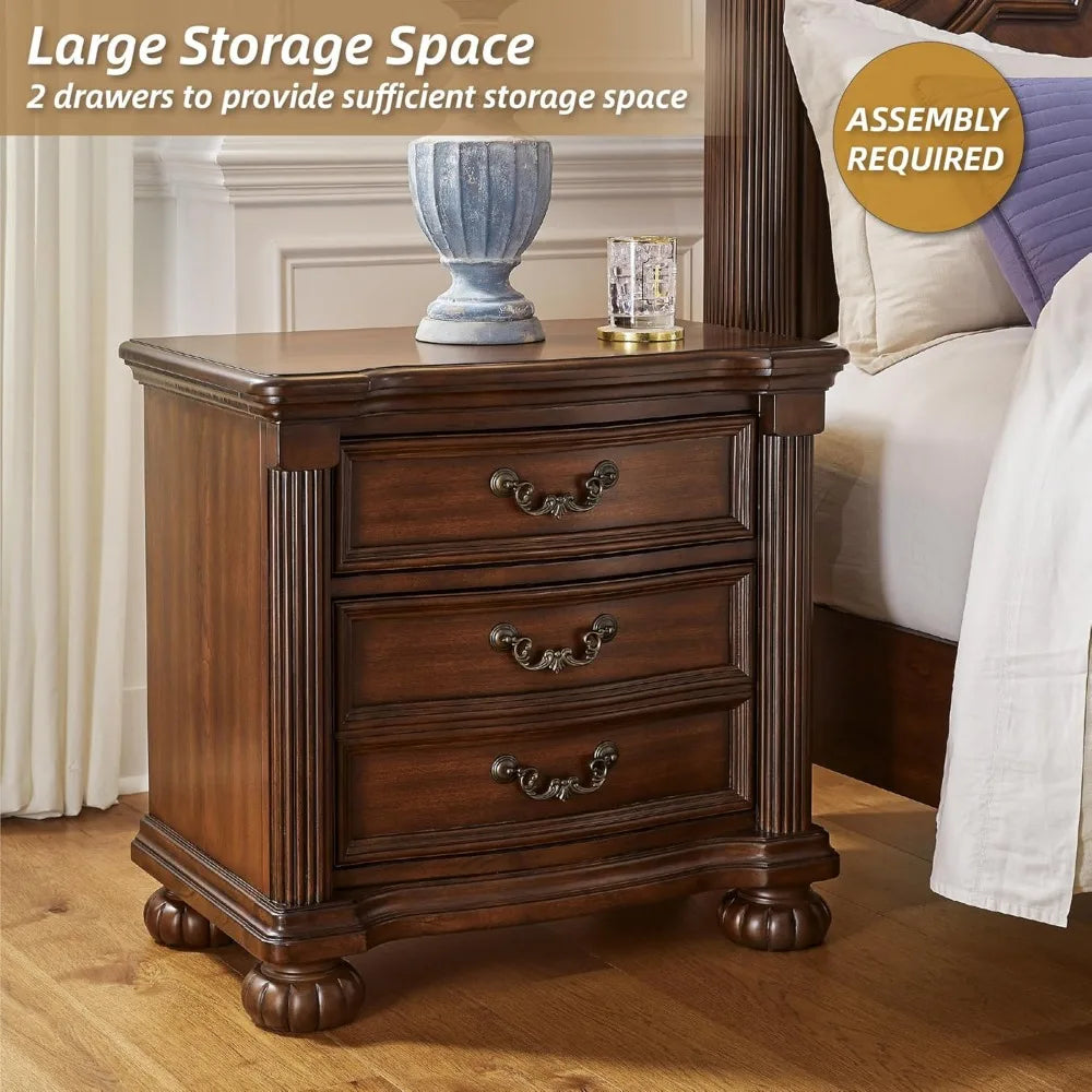 Ashley Lavinton Classic Style 2-Drawer Nightstand, 28 High, Dark Brown Finish for Bedroom Use