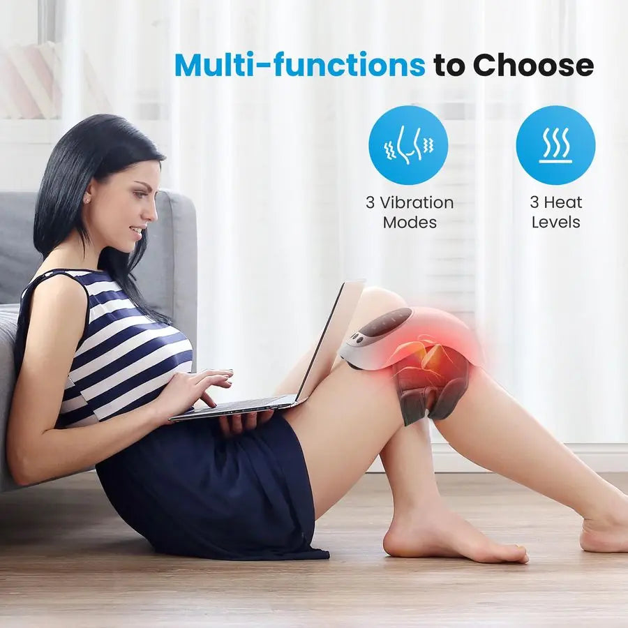 Cordless Knee Massager with Heat and Red Light Therapy,Vibration,Heated Knee Brace Straps for Pain Relief with 18.9 Inch,Heating