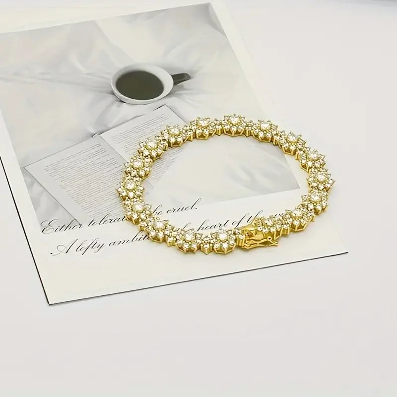 1PC S925 Sterling Silver Moissanite Sunflower Bracelet, Men and Women Temperament Fashion Party Engagement Anniversary Gift