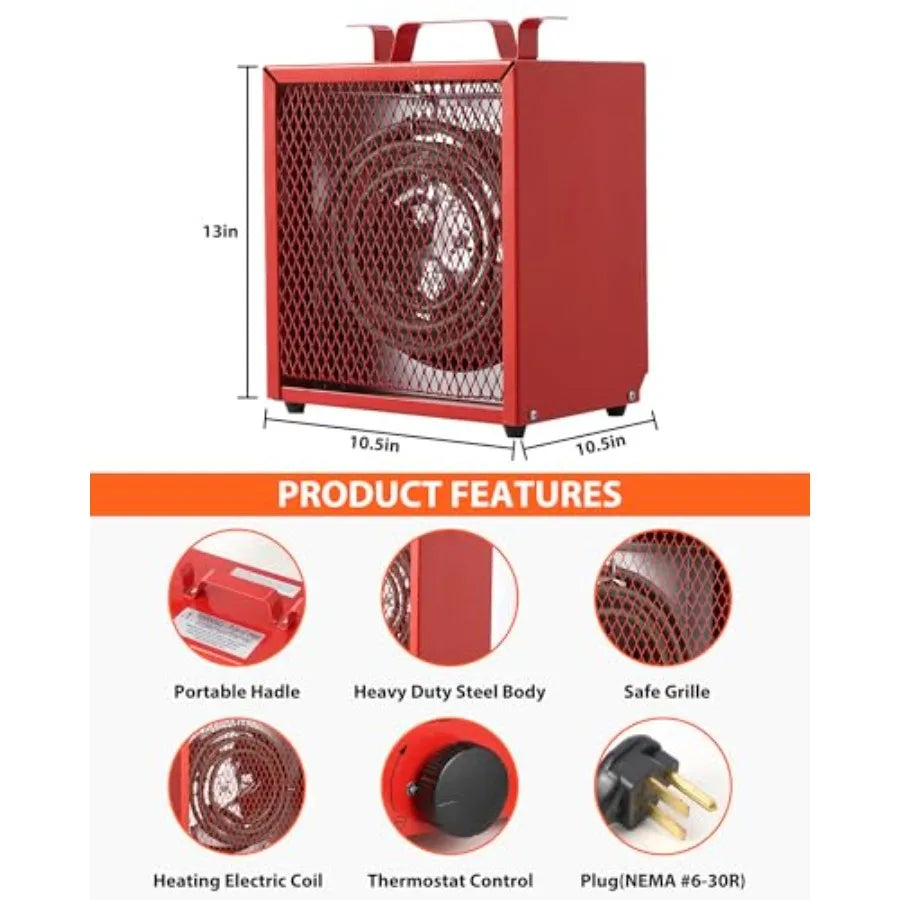 240V Fan-Forced Industrial Heater 4800W Workshop Utility Space Heater with Thermostat Control Overheat Protection Carry Handle