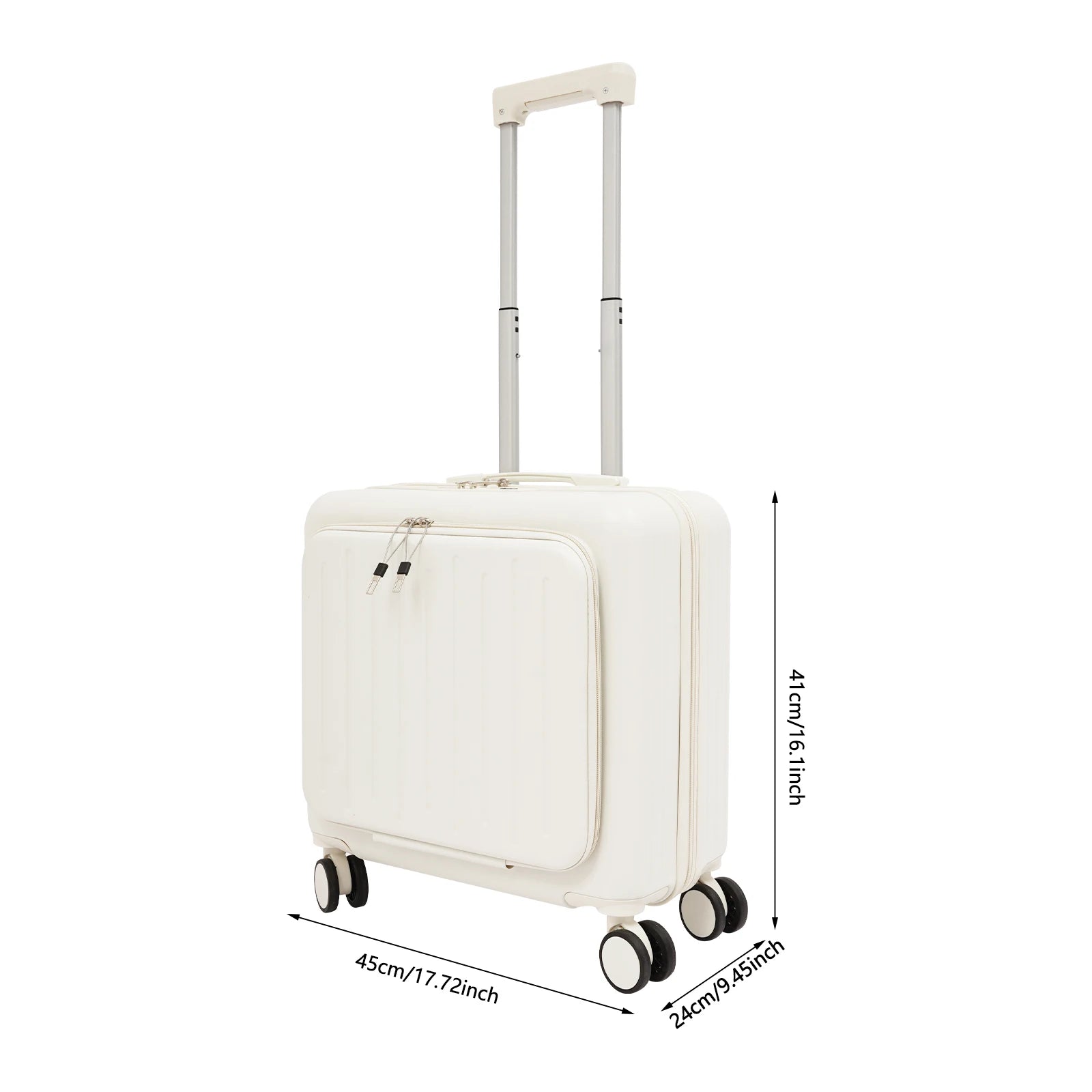 18" Boarding Suitcase Suitcase with Front Compartment Travel Luggage Suitcase with USB Port for Students Business Tourists