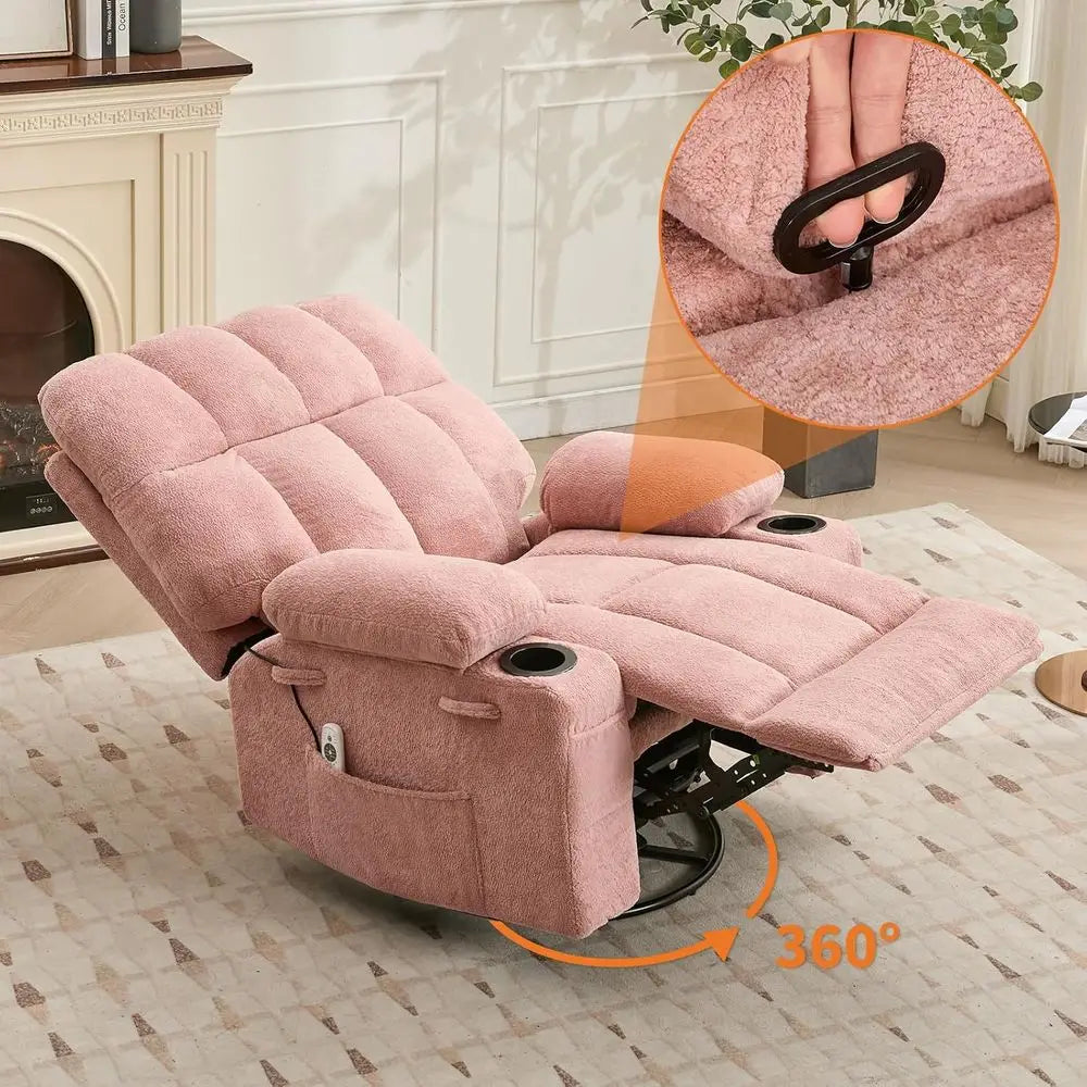 Massage Recliner Chair with Heat, Manual Swivel Rocker Recliner with Vibration Massage, Side kets & Cup Holders, Rocking Reclini