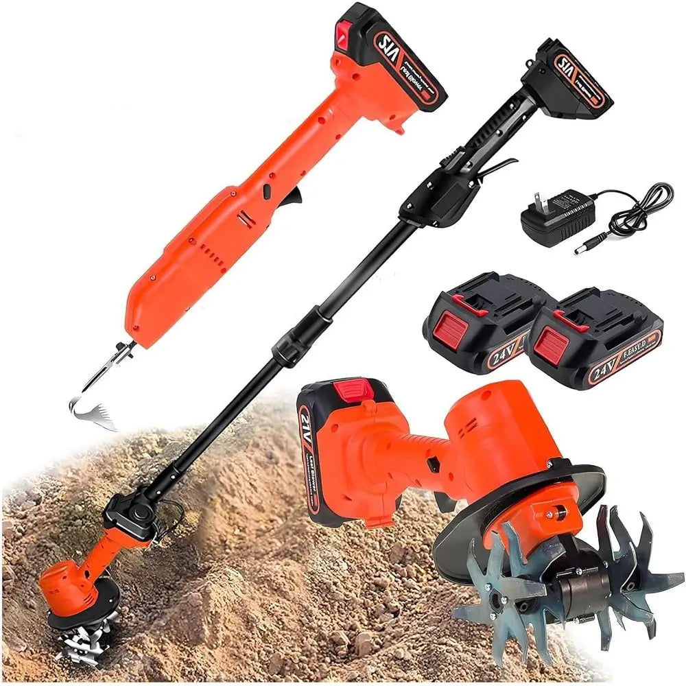 Telescopic Pole Cultivator with Rechargeable Lithium Battery, 2-in-1 Garden Tool for Soil Tilling and Weed Removal