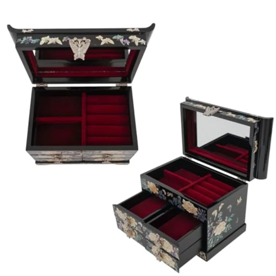 Mother of Pearl Wooden Jewelry Organizer Box Jewelry Storage Box for Women Features Spacious Drawers Ideal for Rings Bracelets