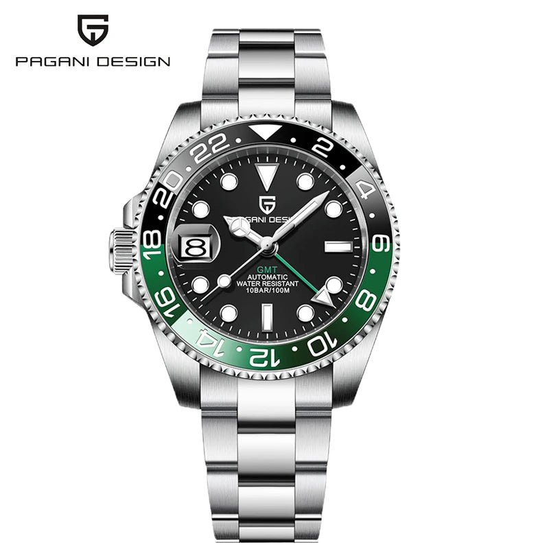 New PAGANI DESIGN GMT Automatic Wristwatch Stainless Steel 100M Waterproof Watch Top Brand 40mm Mechanical luminous Watch Men