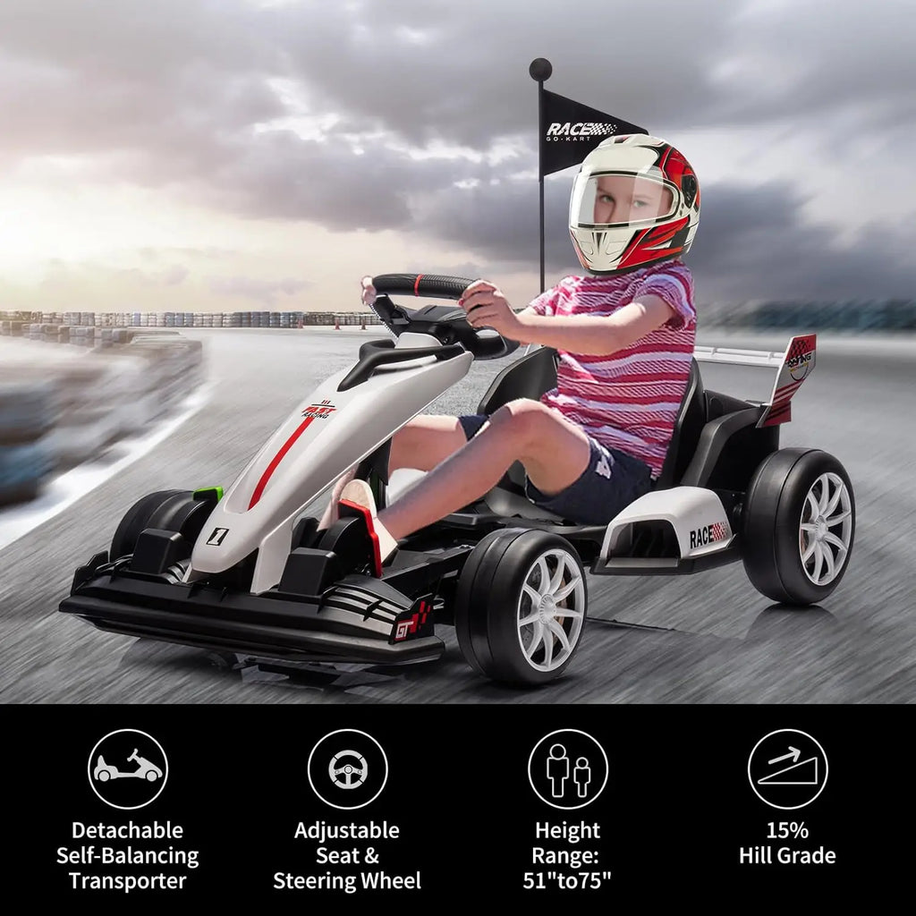 Electric Go Kart for Kids Electric Drift Kart Outdoor Race Toy 24V Ride On Toy Drifting Car with 2x200W Motors for 6+ Years Old