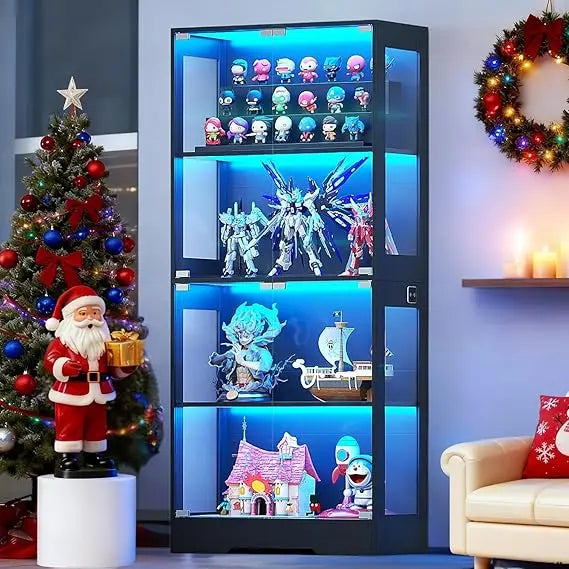 Illuminated 4-Tier Glass Display Cabinet with Motion Sensor for Collectibles and Curio Storage