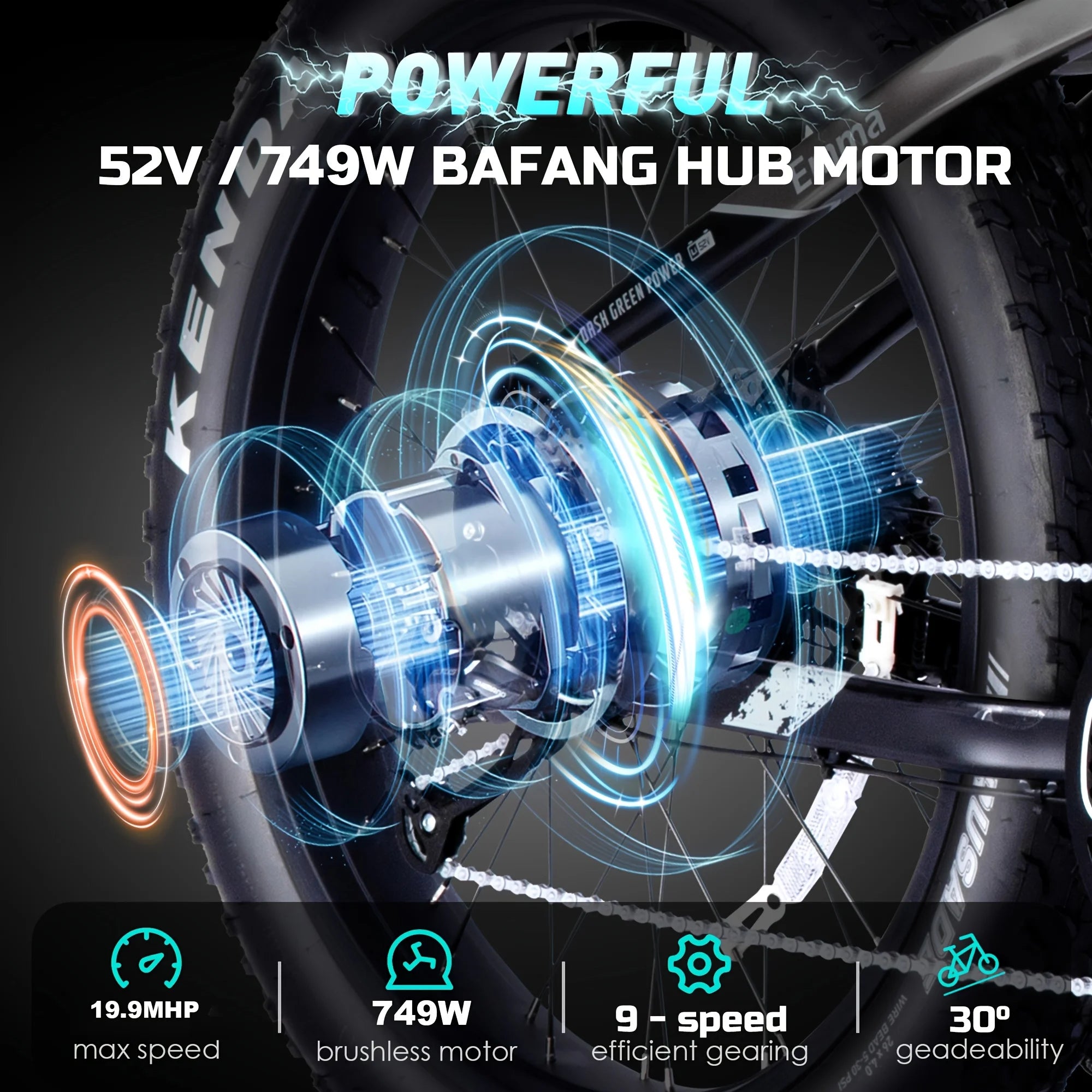 Adult electric bicycle tire 26 inch 52V750W motor 17AH high-quality battery cell mountain motorcycle with front shock absorber