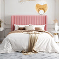 HOOMIC Velvet Upholstered Bed Frame, Vertical Channel Tufted Wingback Headboard, Wooden Slats Support Allewie