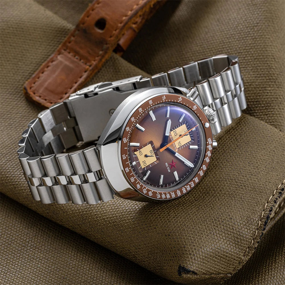 RED STAR Bull Head Chronograph Men Super Luminous 1963 ST1901 Movement 3D Bubble Mirror Pilot Mechanical Wrist Watches