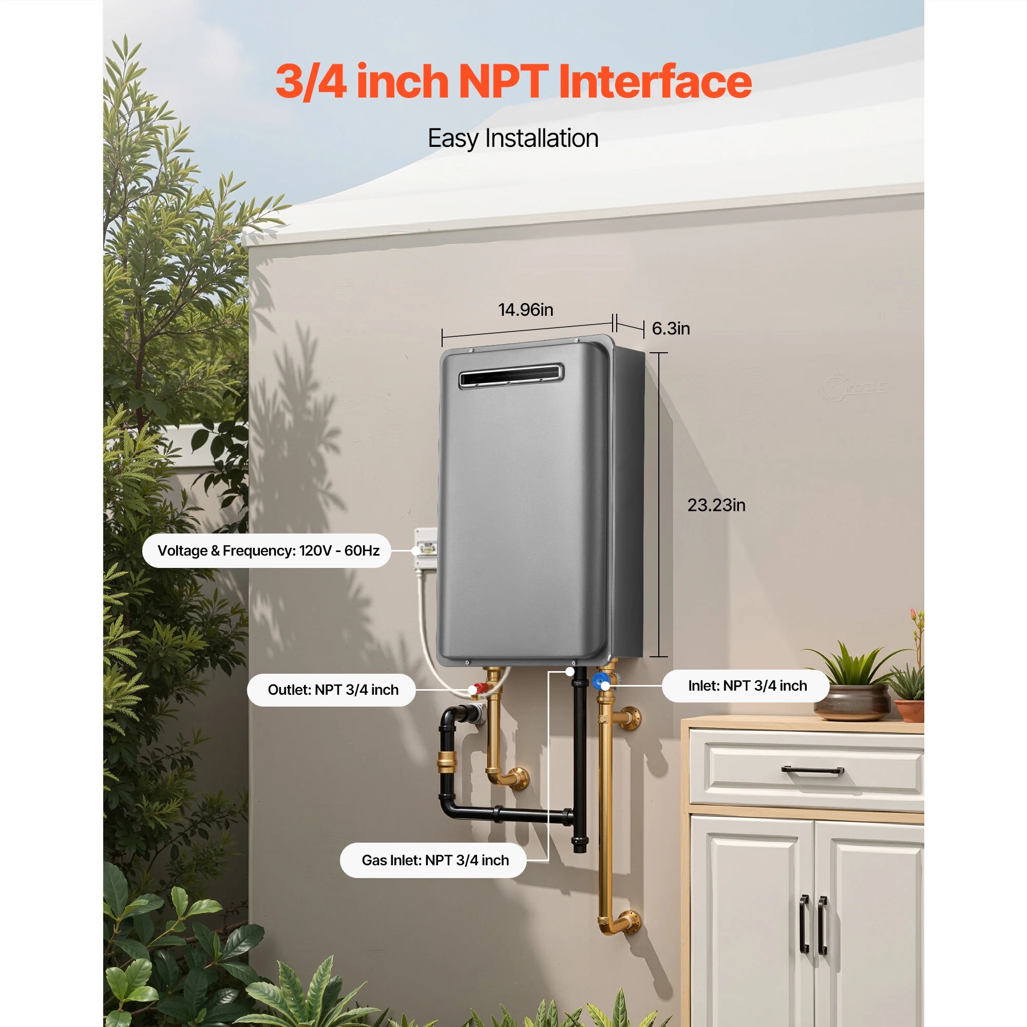 SucceBuy Propane Tankless Water Heater 5.3/8 Gal Outdoor 120000 BTU Instant Hot Water HeaterSmart Temperature Control for House