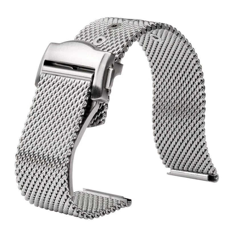 20mm Mesh Stainless Steel Watch Strap Folding Butterfly Buckle Quick Release Metal Band Man Bracelet for 007 Seamaster