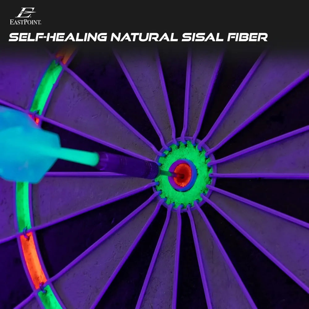 EastPoint Blacklight Dartboard - Official Size Bristle Dartboard with Glowing Segments and Dart Flights