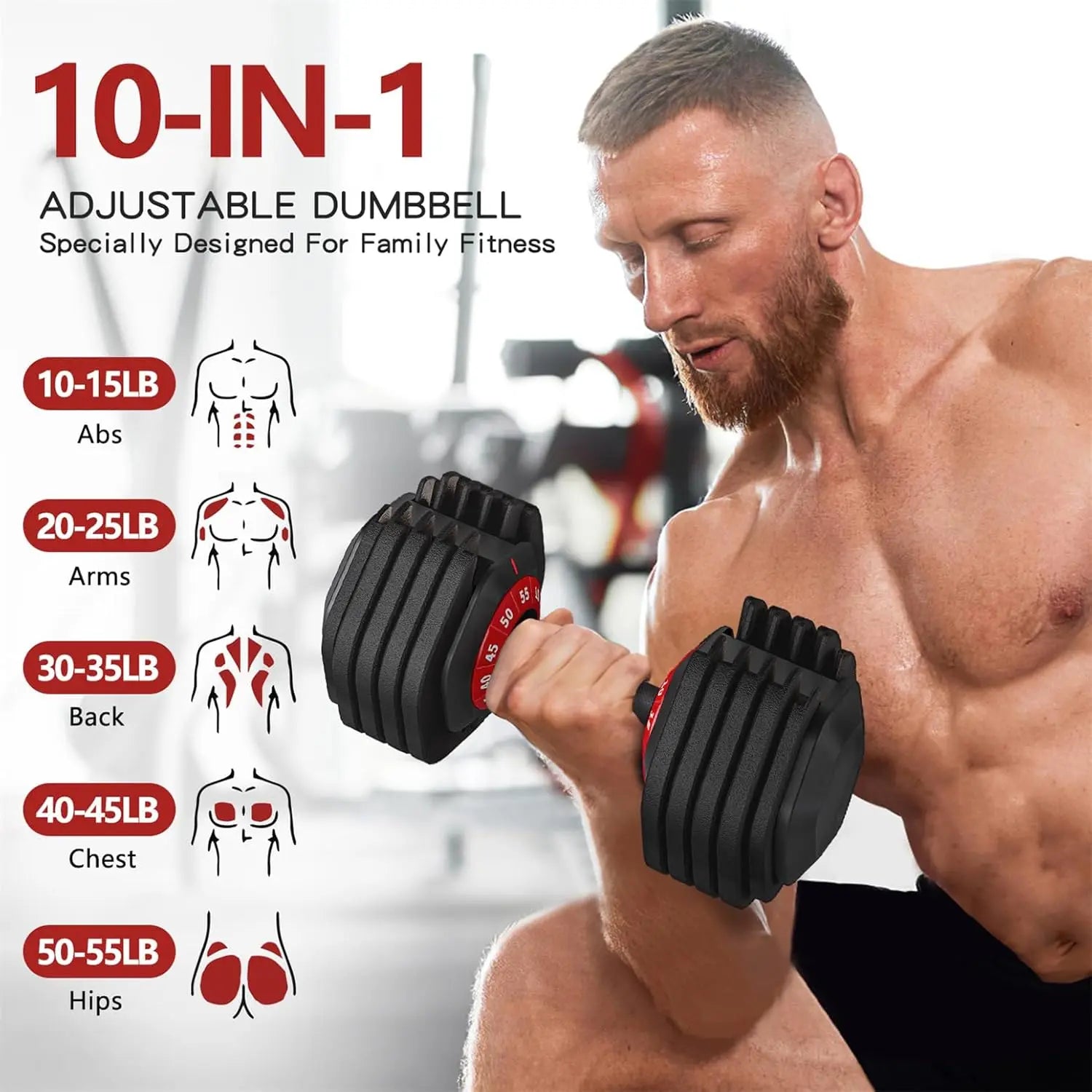 Adjustable Dumbbell Set 55LB, 10-in-1 Weight with Anti-Slip Handle for Full Body Strength Training