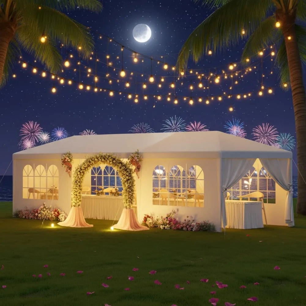 2025 Enhanced 10x30 Outdoor Party Tent, Suitable for Weddings, Birthdays, and Large Canopies with 8 Sidewalls and Clear Panels