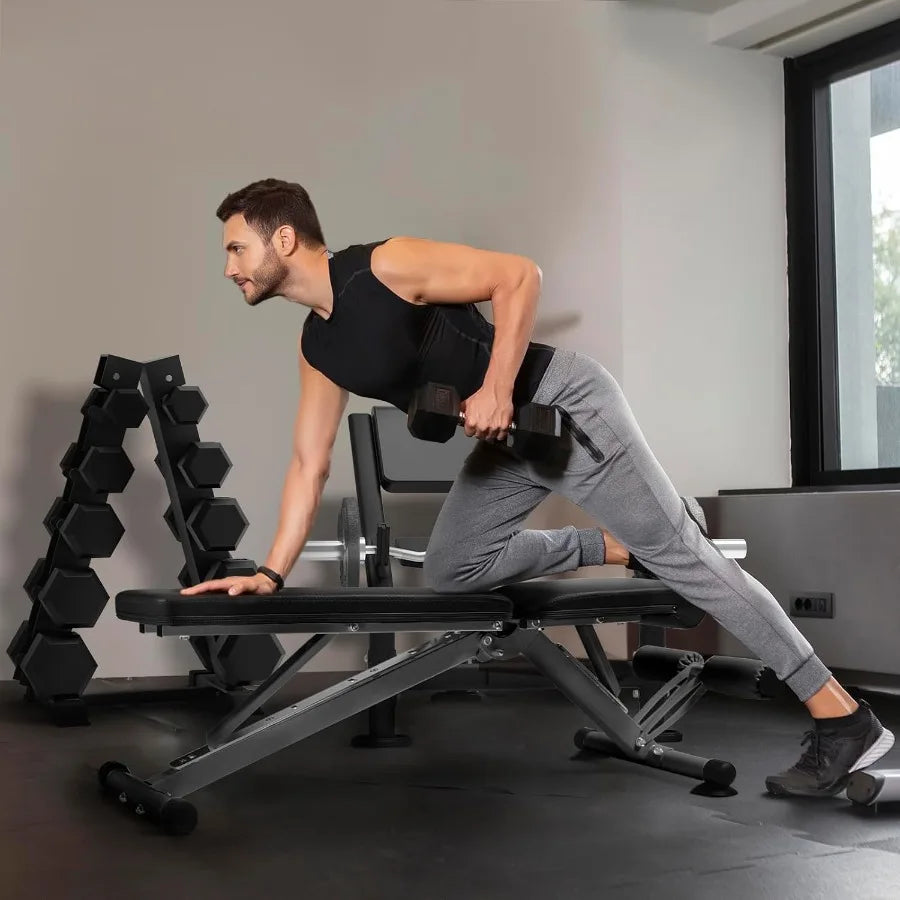 Adjustable and Foldable Utility Weight Bench with Multiple Back Positions for Home Gym Use: Offers Decline Incline and Flat Set