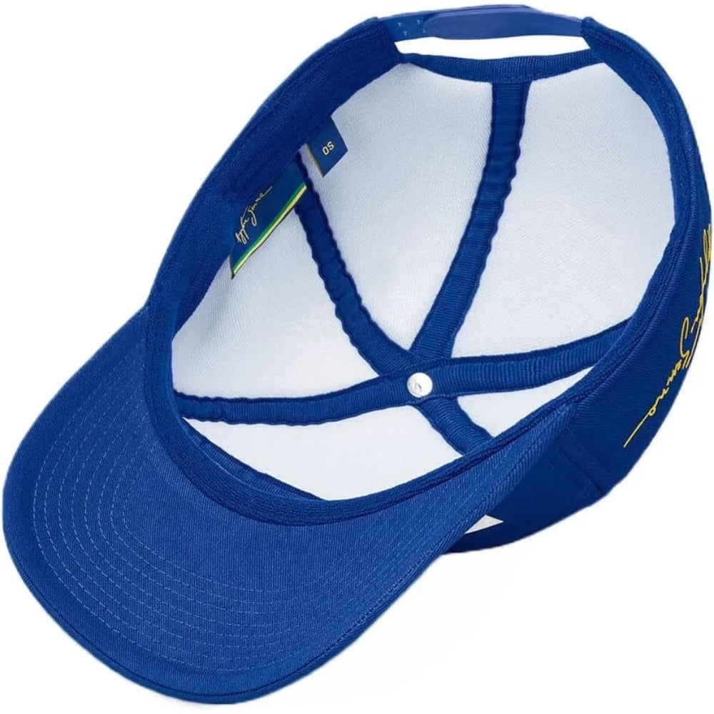 National Style Senna Replica Cap in Blue with Carry Bag - One Size, Perfect for Racing Enthusiasts