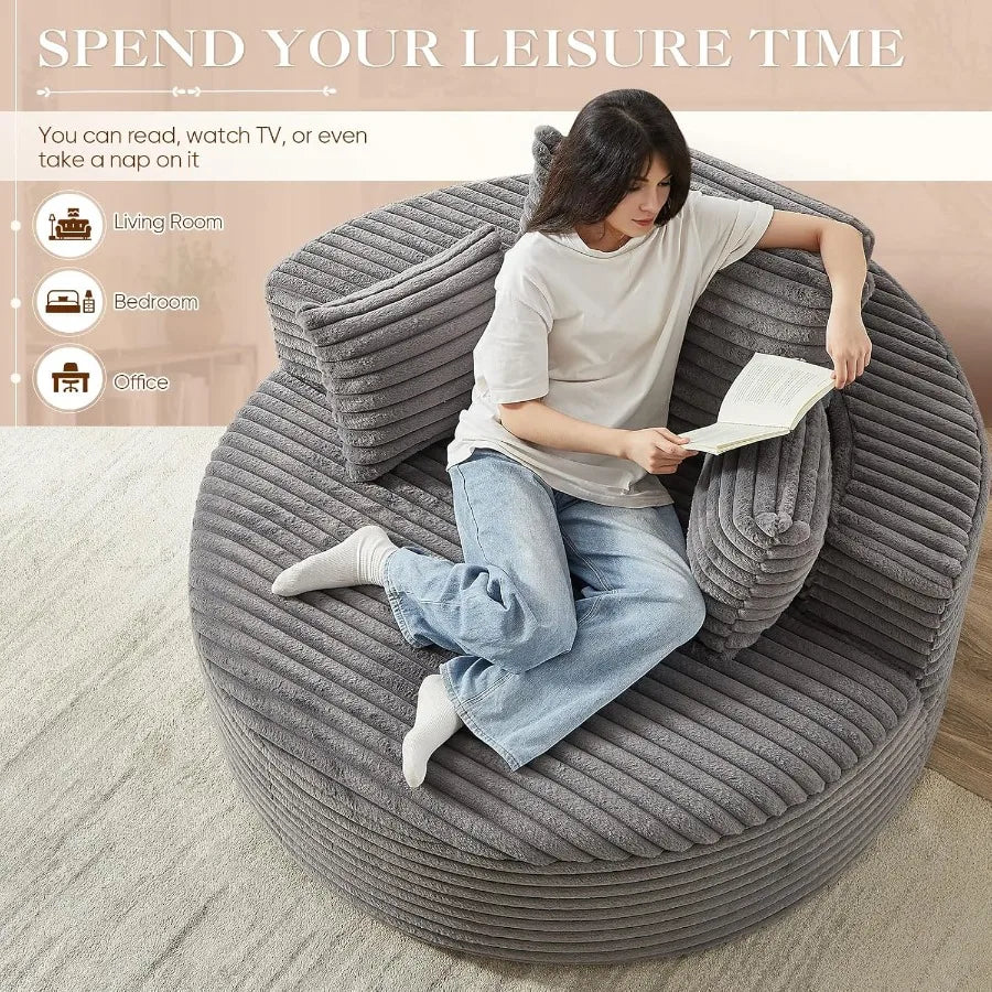 Oversized Round Chaise Longue Chair Indoor Modern 55-inch Upholstered Corduroy Deep Seat Circle Single Cloud Lounge Floor Sofa