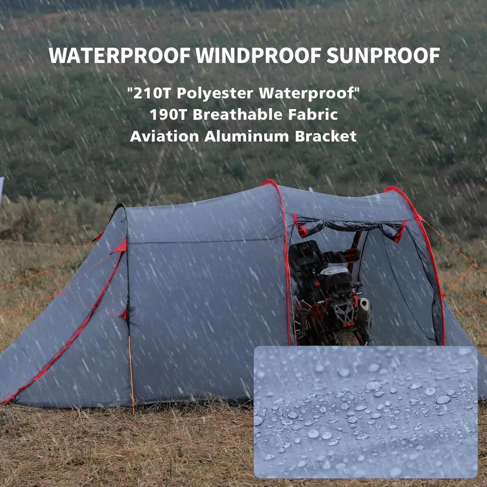 2-Person Waterproof Camping Tent for Motorcycles, Ideal for Hiking and Backpacking Adventures