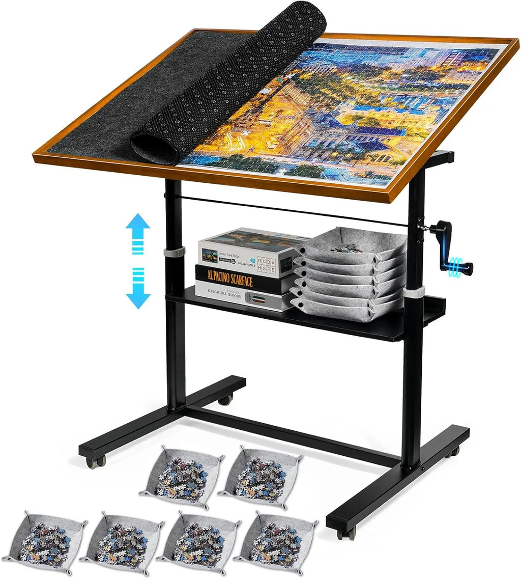 1500 Pieces Jigsaw Puzzle Table with Legs, 36"x26" Adjustable Height Puzzle Board with Cover & 6 Sorter Tray, 12-Tilting-Angle P