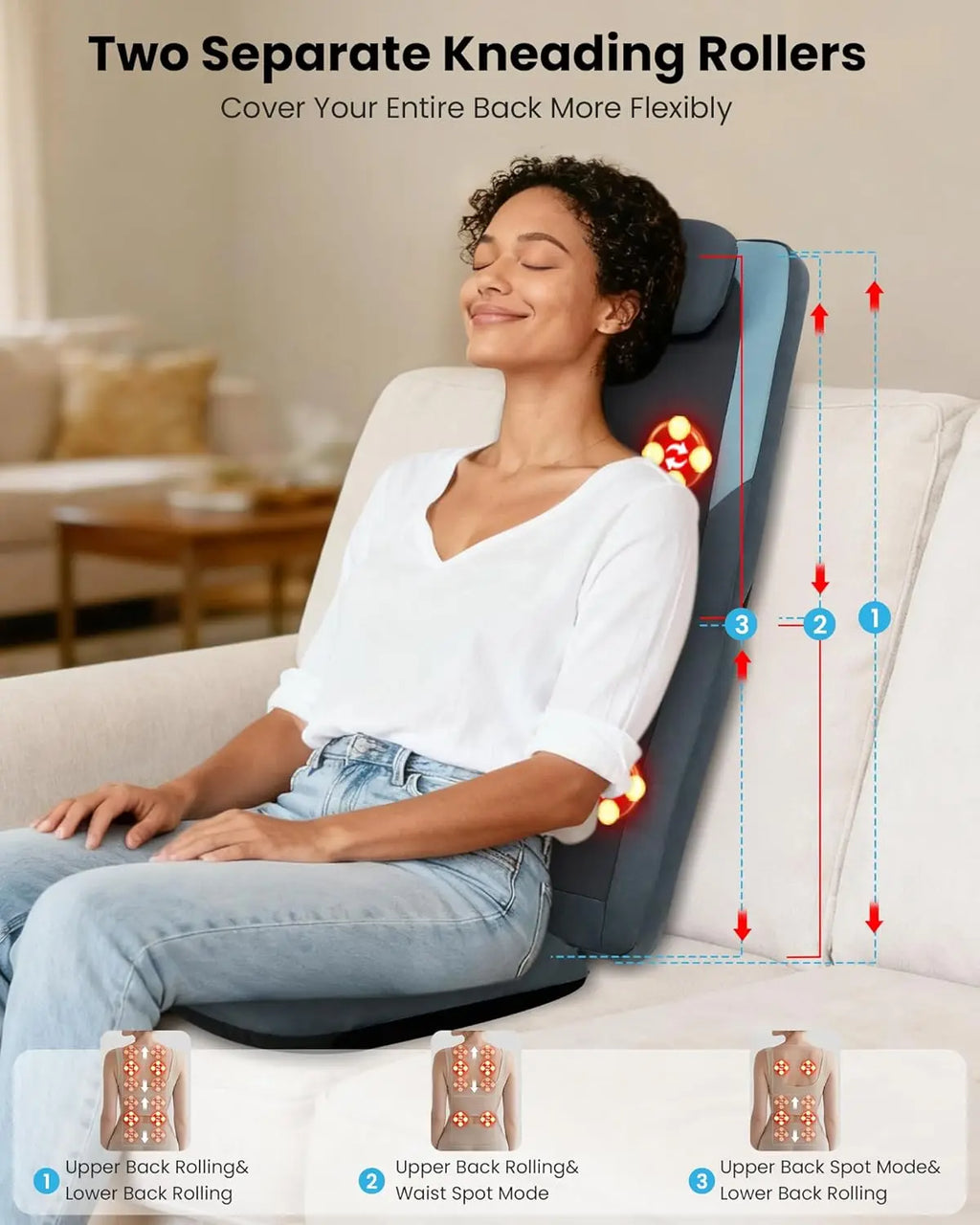 Deep Tissue Massage Seat Pad with Heat for Neck & Back, Foldable Adjustable Height & Vibration Cushion