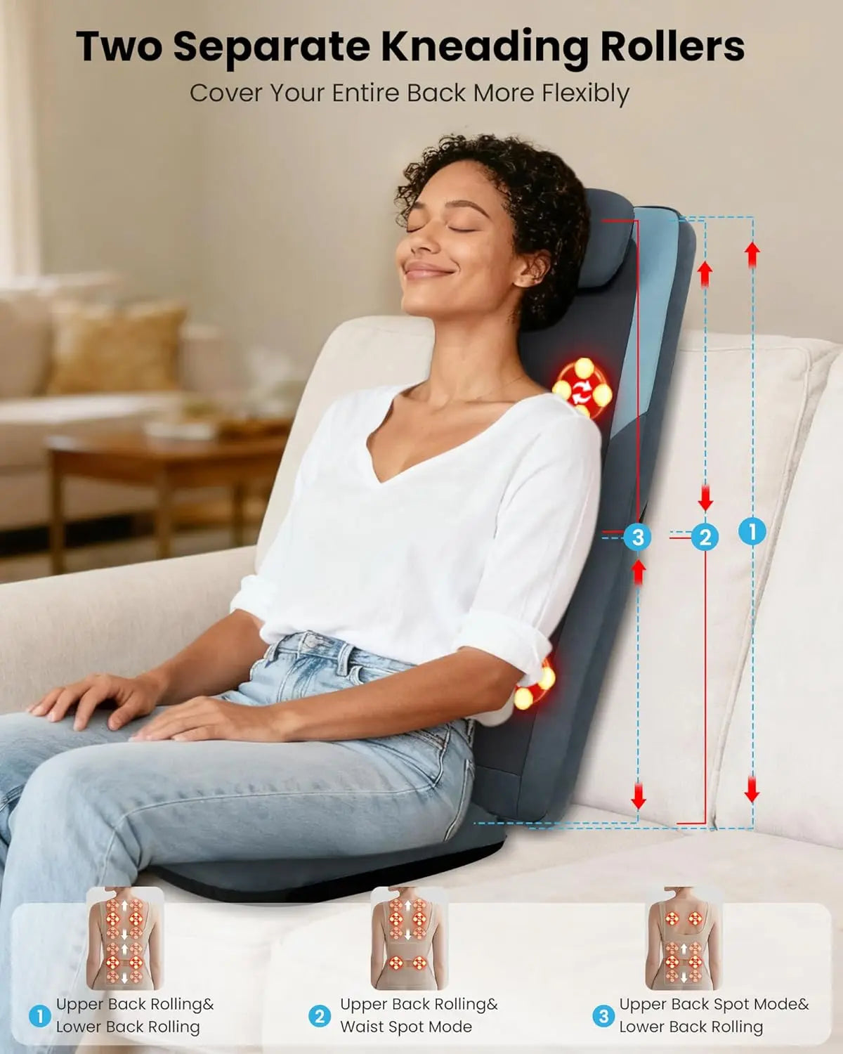 Deep Tissue Massage Seat Pad with Heat for Neck & Back, Foldable Adjustable Height & Vibration Cushion