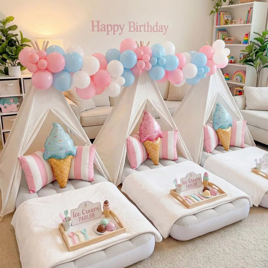 2 Pack Teepee Tent for Kids with Inflatable Airbed, Indoor Play Tent Foldable for Boys Girls Party Sleepover Slumber Gifts Toy