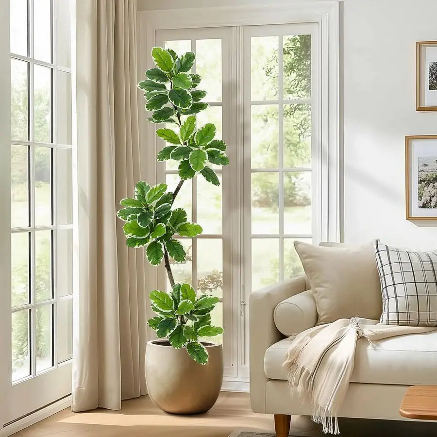 Fiddle Leaf Fig Tree Artificial Indoor, 6 ft Tall Faux Rubber Tree with Sphere Planter, Tall Artificial Plants with Moss for Hom