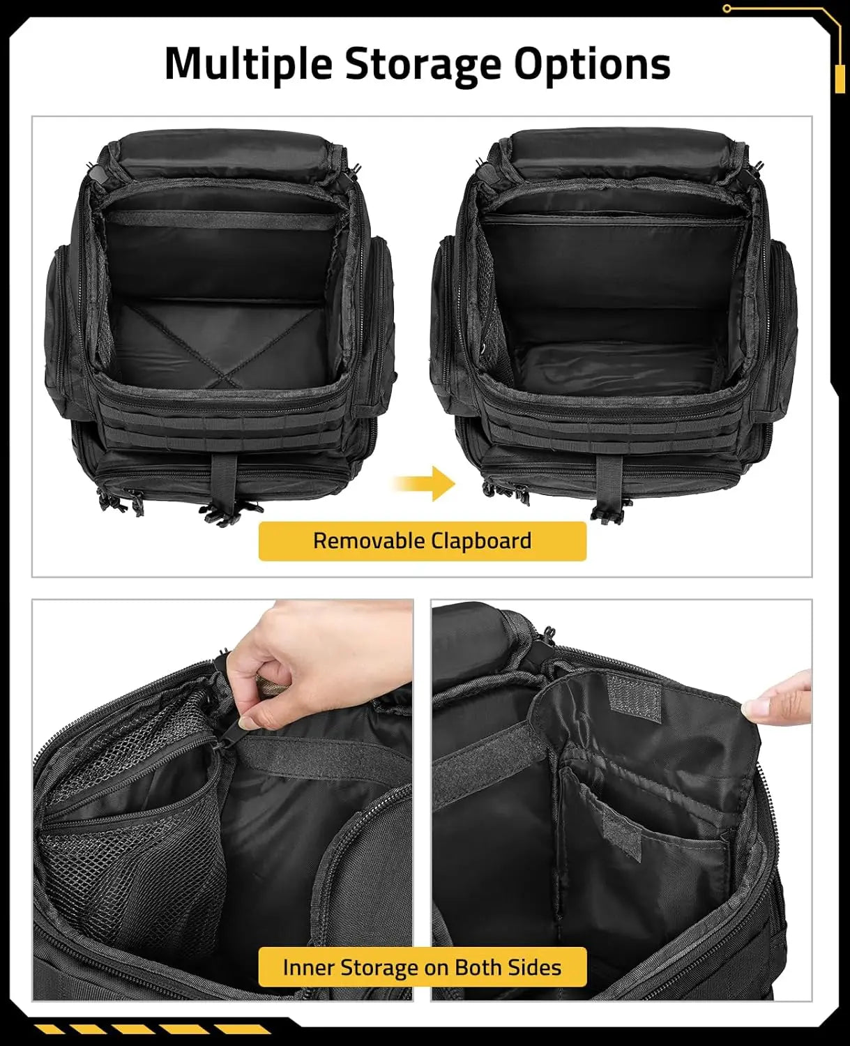 Tactical Range Backpack with Removable Divider, 4 Pistol Cases, Black Medium Rucksack for Shooting