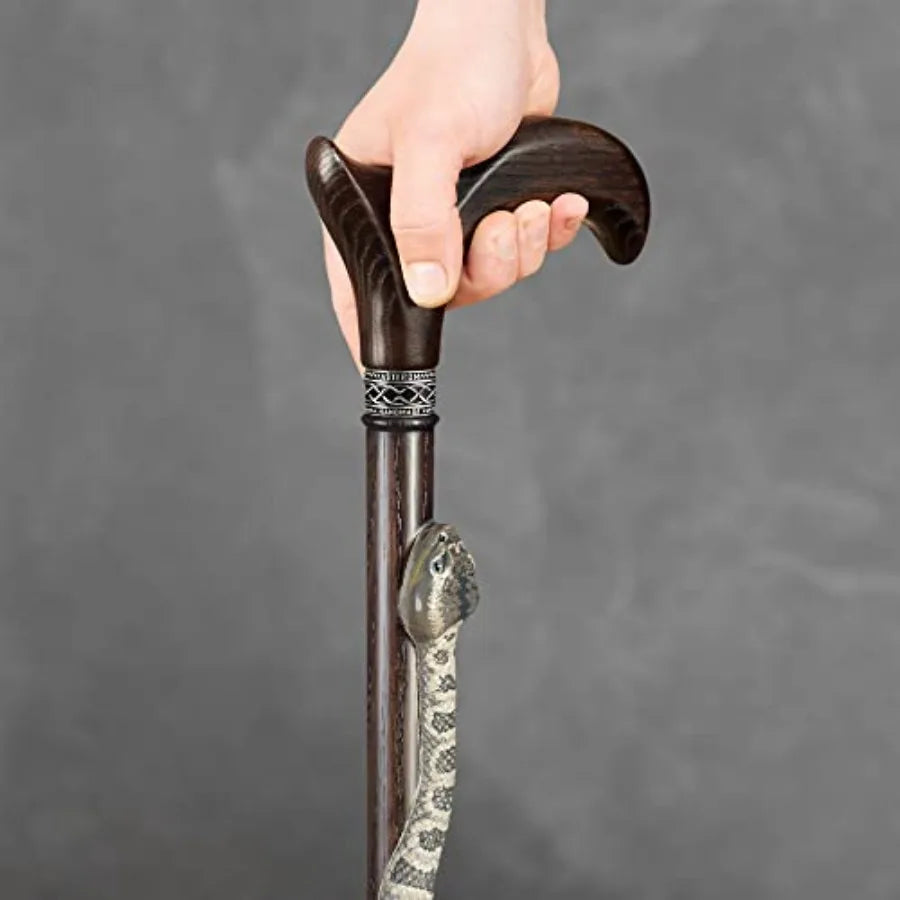 Asterom Luxury Hand-Painted Rattlesnake Walking Cane for Men and Women - Unique Wooden Carved Snake Walking Stick in Brown with