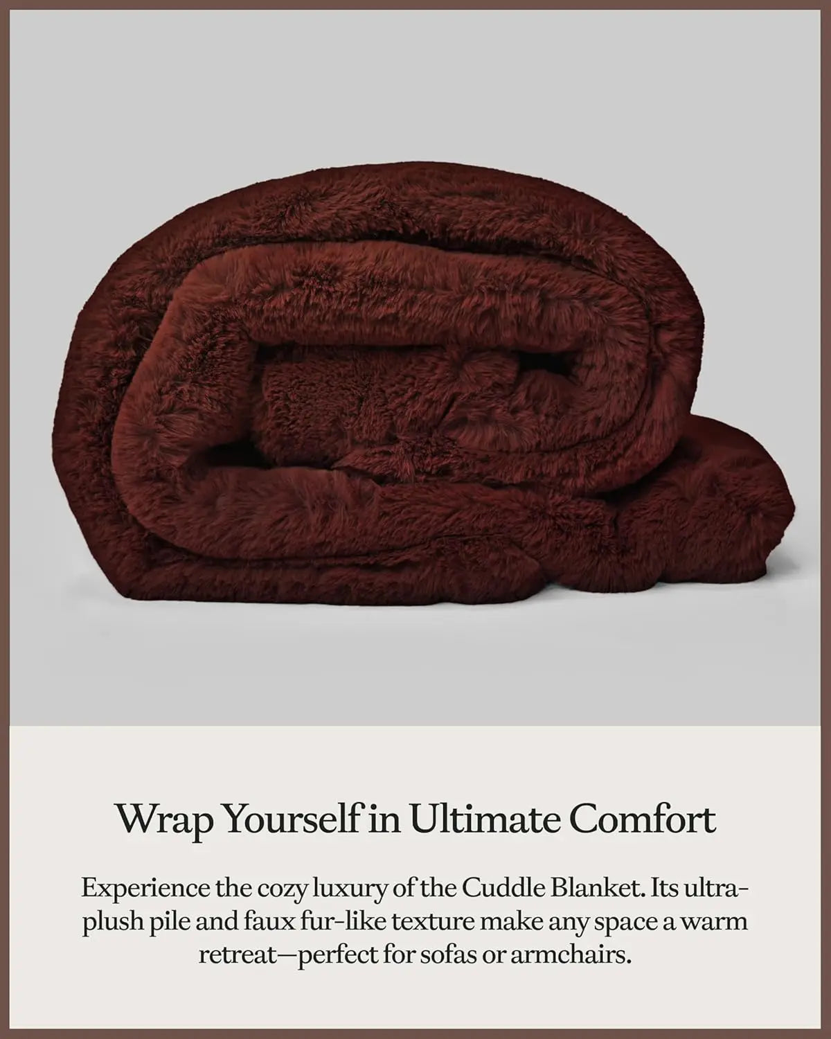 Ultra-Soft Faux Fur Throw Blanket - Thick & Cozy Oversized Design for Lounging or Sharing, Machine Washable, 60" x 50" Burgundy