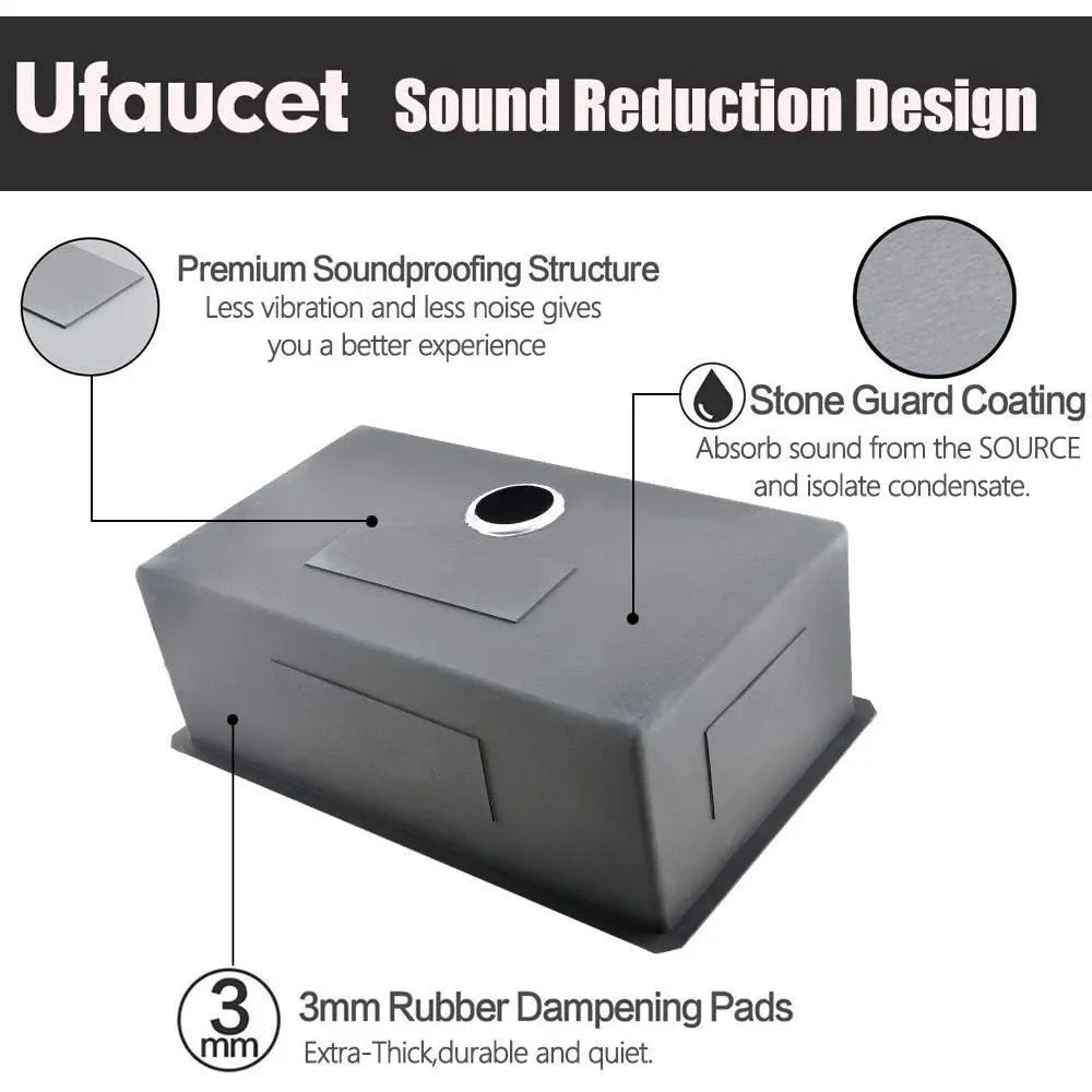 28 Inch Black Undermount Kitchen Sink, 9 Inch Deep Stainless Steel Single Bowl Kitchen Sink, Gauge  Nano Undermount Sinks