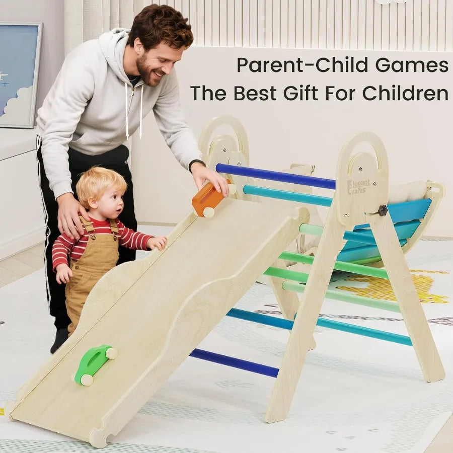 Pikler Triangle Set with Cushion Montessori Climbing Set Indoor Climb Toys Indoor Playground Jungle Gyms 9 Combinations Climbin
