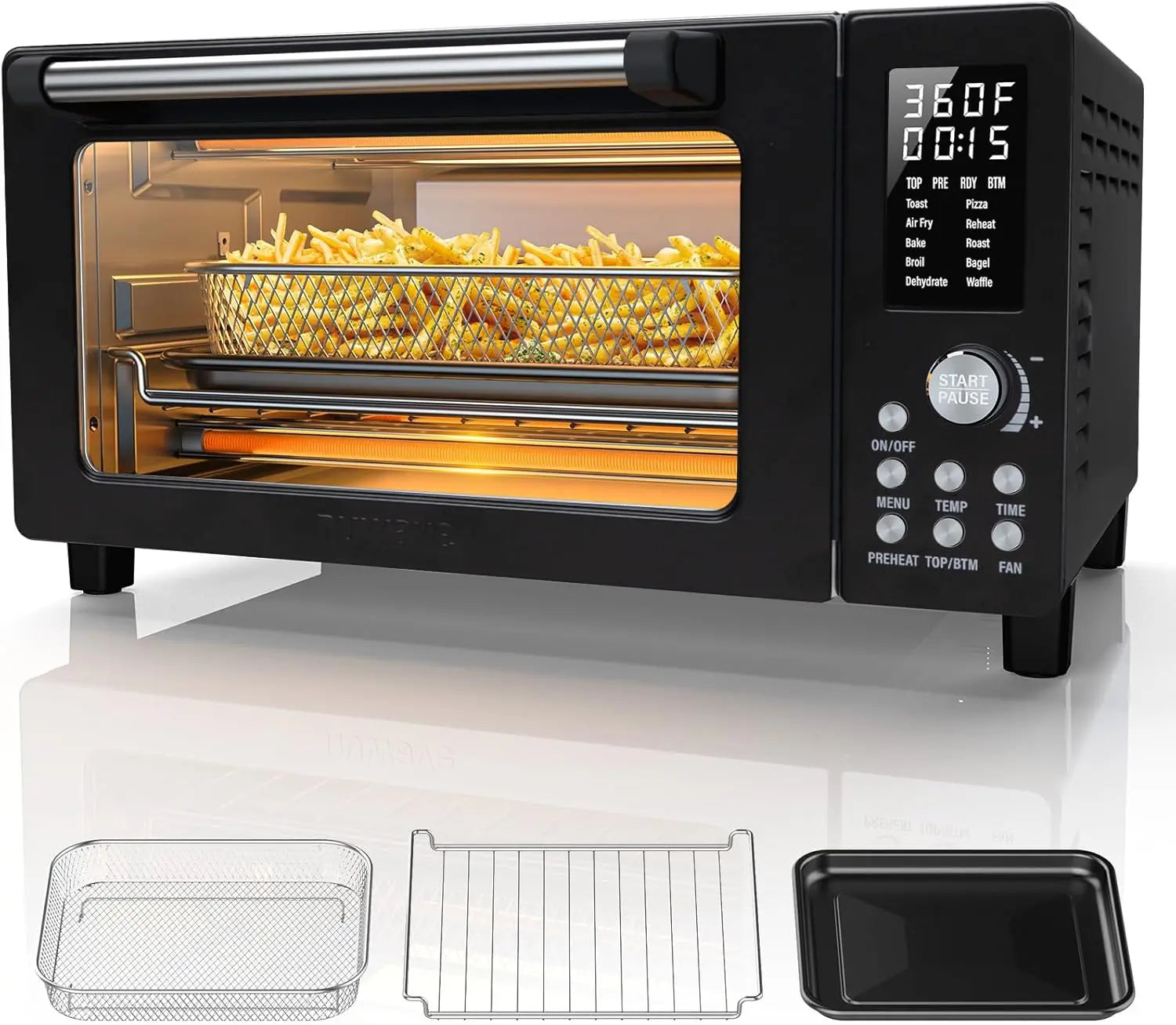 Bravo Pro 10-in-1 Air Fryer Toaster Oven, 21Qt, 50-450°F, Black, PFAS Free