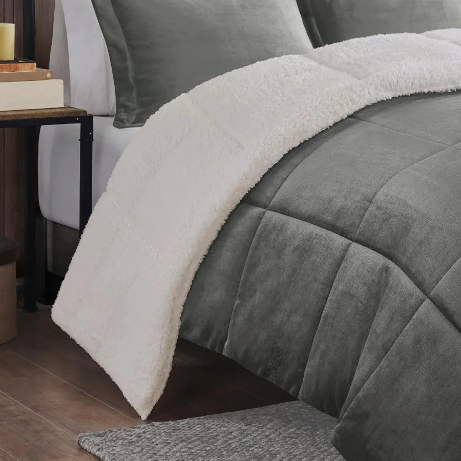 Woolrich Reversible Comforter Set Ultra Soft Plush to Sherpa Down Alternative Cold Weather Winter Warm Bedding with Matching Sh