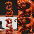 Red 11 Wood Chinese Dragon Statue: Attract Wealth & Good Luck for Home or Office Decor