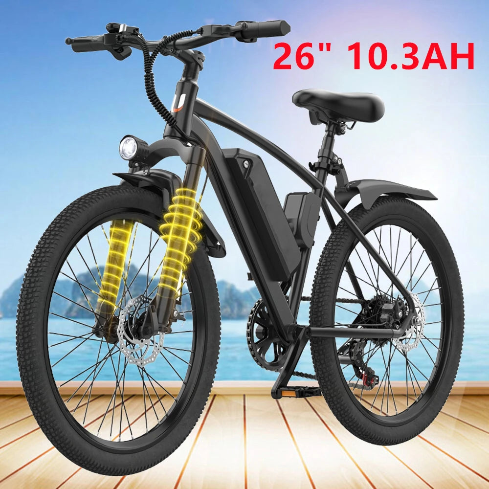 26" Electric Motorcycles Mountain E Bike for Adults, 600W Peak Motor Ebike 19.9Mph 31Miles 10.3AH Adults Electric Bicycle