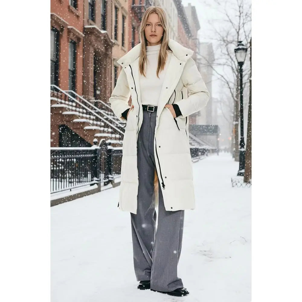 Women's Thickened Long Down Jacket Winter Down Coat Hooded Puffer Jacket with Side Zipper