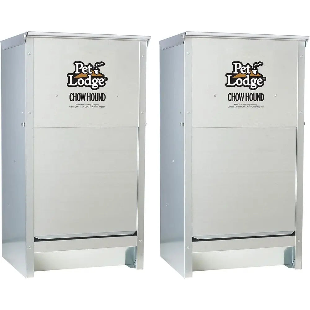 25 Pound Capacity Heavy Gauge Steel Indoor and Outdoor Dry Food Automatic Dog Feeder, Pack of 2, Silver