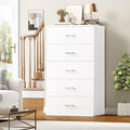 Modern Tall White Dresser with 5 Drawers, Metal Handles, Suitable for Living Room