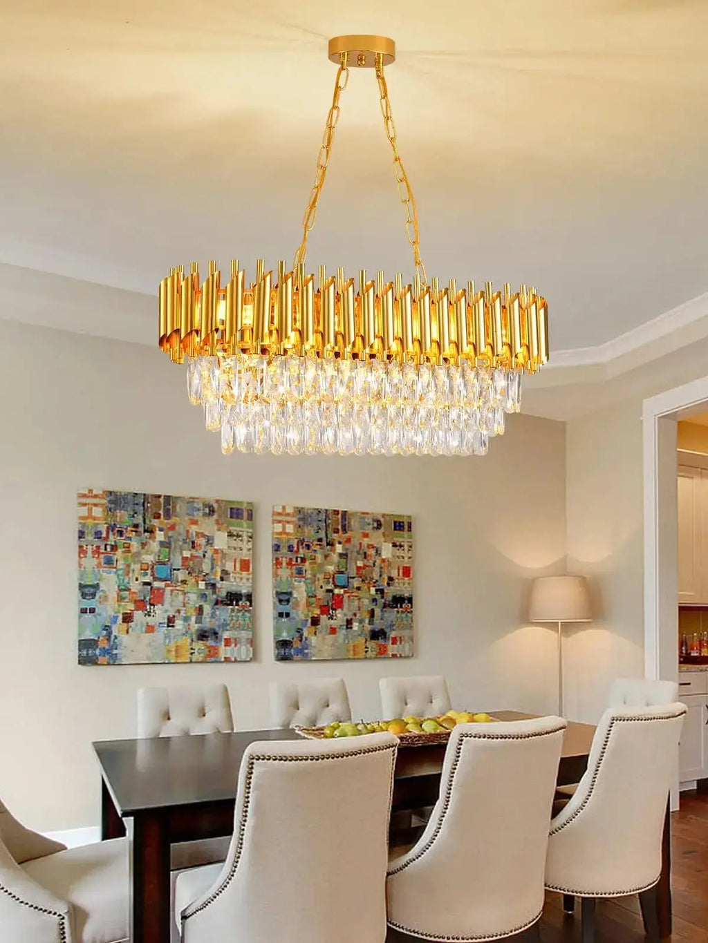 Modern Crystal Chandeliers 3-Tier K9 Oval Crystal Chandeliers Light Fixture Rectangle Gold Crystal Chandeliers Ceiling Light Fix