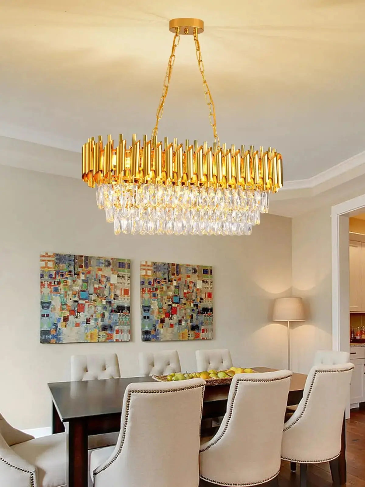 Modern Crystal Chandeliers 3-Tier K9 Oval Crystal Chandeliers Light Fixture Rectangle Gold Crystal Chandeliers Ceiling Light Fix