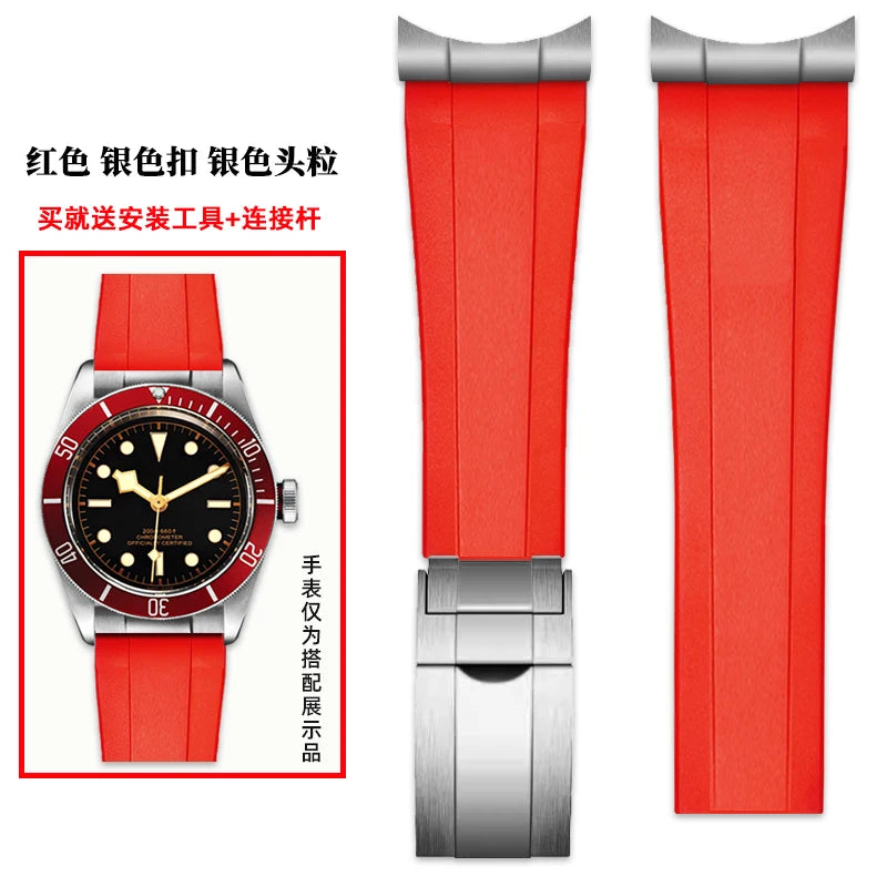 Seamless Metal End Link Curved End Rubber Watchband Accessories For TUDOR M79030N Strap 39mm 41mm Black Bay GMT Slider Buckle