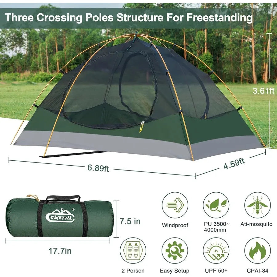 2 Person Backpacking Tent Waterproof 4 Season Tent Windproof Cold Weather Winter Tent for Camping Hiking Hunting Cycling
