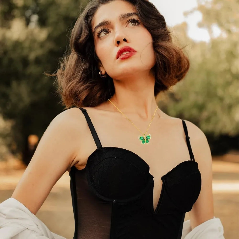 Butterfly Necklace for Women Real Yellow Gold Butterfly Pendant Necklace, Jewelry Gift for Her