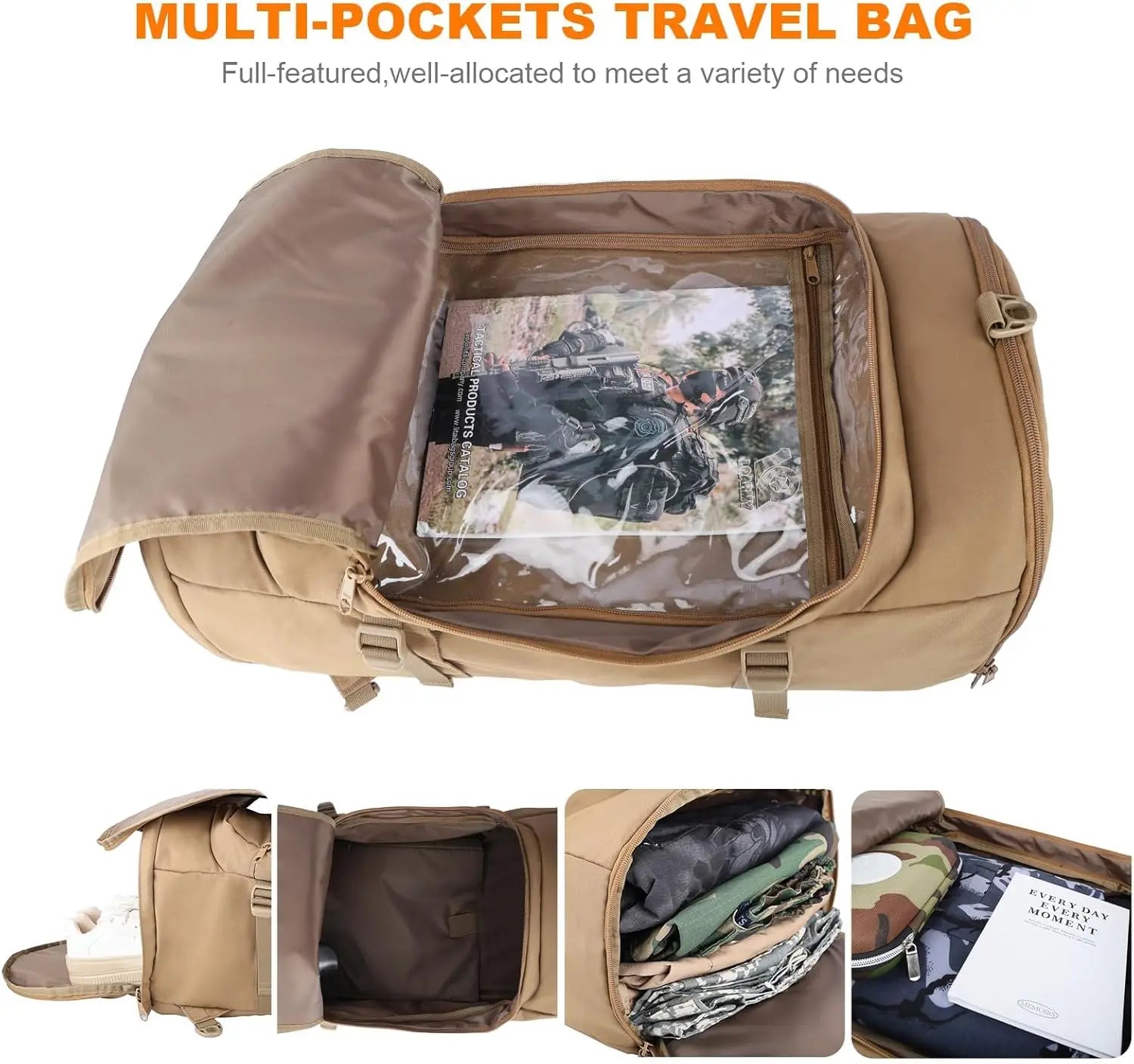 3-in-1 Tactical Gym Bag with Shoe Compartment, Military Travel Backpack for Men & Women, Carry-On Weekend Bag for Workout, Fitne