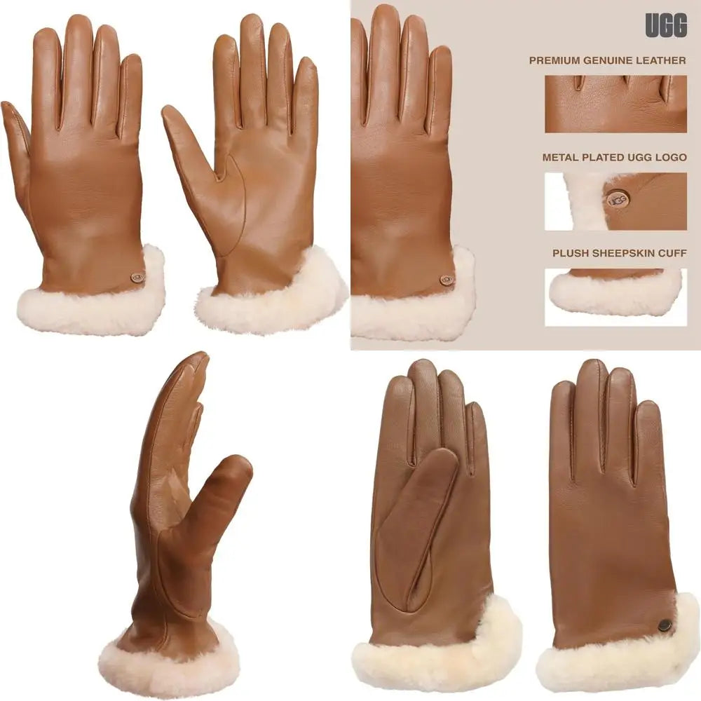 Women's Sheepskin Leather Gloves with Conductive Palm Technology for Touchscreen Use