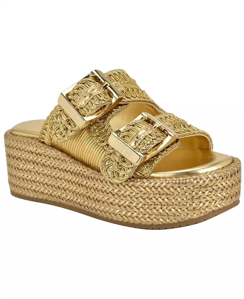 GUESS | Women's Binks Double-Buckle Woven Platform Wedge Sandals