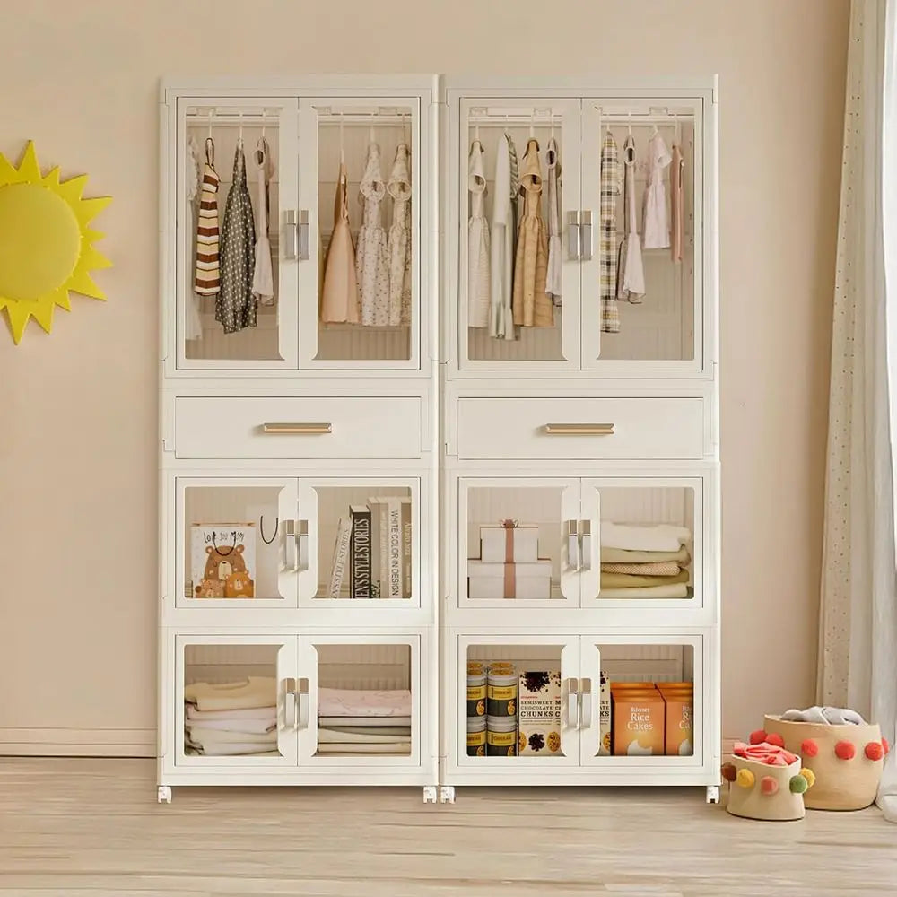 Portable Kids Closet Children's Armoire Adults Clothes Wardrobe Closet with Drawers and Doors, Collapsible Baby Costume Storage